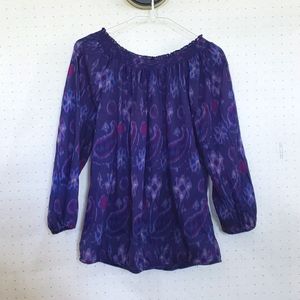Lucky Brand cotton ikat print peasant top LARGE
